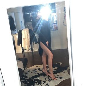 Black long sleeve dress with deep slit